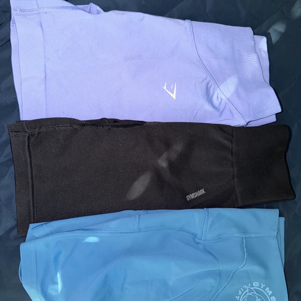 Gymshark short Leggings in Black, Blue, and Purple